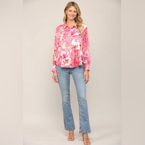 NWT Patchwork Print Button Down Shirt in Pink Multi - Picture 2 of 4